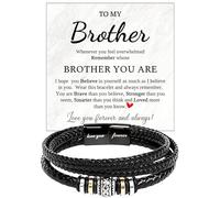 To My Brother Bracelet from Sister, Braided Leather & Stainless Steel Jewelry with Message Card and Gift Box, Perfect for Birthday, Christmas Gifts, Foreve Love One, Leather, no gemstone