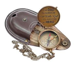 To My Dad I'll Always Be Your Little Girl You ll Alway Be My Hero. /Personalized Compass/Custom Engraved Pocket Compass Nautical A Great Gift Item for Decor