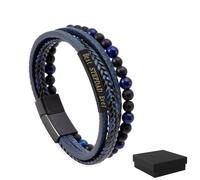 To My Dad Leather Bracelet Gifts for Mens Unique Birthday Christmas, Magnetic Personalized Weaving Leather Bracelet with Card and Boxes, To My Dad Gifts (Blue)