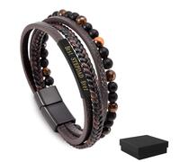 To My Dad Leather Bracelet Gifts for Mens Unique Birthday Christmas, Magnetic Personalized Weaving Leather Bracelet with Card and Boxes, To My Dad Gifts (Brown)