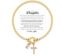 To My Daughter -Cross Faith Bracelet, Personalized Cross Charm Daughter Bracelet, daughter Bead Bracelets from Mom, for Birthday, Graduation (10)