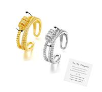 To My Daughter Fidget Ring Anxiety Meditation Ring for Women Girls Ring with Beads Spinner Adjustable Swivel Ring Figet Anxiety Jewelry Gift For Daughter Stepdaughter, gold plated copper, Cubic