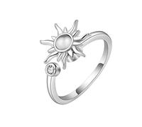 To My Daughter - Fidget Ring Silver Moonstone Sun Anxiety Ring for Women,Stress Reliever Spinner Rings, Adjustable Open Ring,Fidget Jewelry for Women Girls