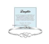 To My Daughter-Infinity Forever Love Heart Bracelet, Always My Daughter Forever My Friend Stainless Steel Engraved Bangle Bracelets From Mom Cubic Zirconia Adjustable Inspirational Gift Jewelry, L