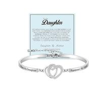 To My Daughter-Infinity Forever Love Heart Bracelet, Always My Daughter Forever My Friend Stainless Steel Engraved Bangle Bracelets From Mom Cubic Zirconia Adjustable Inspirational Gift Jewelry, L