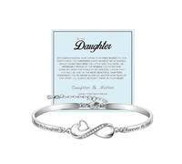 To My Daughter-Infinity Forever Love Heart Bracelet, Always My Daughter Forever My Friend Stainless Steel Engraved Bangle Bracelets From Mom Cubic Zirconia Adjustable Inspirational Gift Jewelry, L