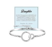 To My Daughter-Infinity Forever Love Heart Bracelet, Always My Daughter Forever My Friend Stainless Steel Engraved Bangle Bracelets From Mom Cubic Zirconia Adjustable Inspirational Gift Jewelry, L