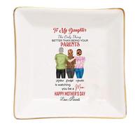 To My Daughter Jewelry Tray from Parents,Personalized Jewelry Dish with Portrait Name Text,Custom Trinket Tray for Rings Earrings Necklaces Bracelet Watch Keys,Birthday Mothers Day Gift for Daughter