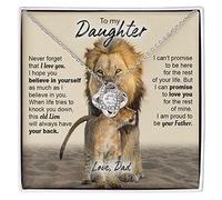 To My Daughter Necklace From Dad, Lion Dad And Daughter Love Knot Necklace For Women, Daughter Gift From Dad, Daughter Birthday Gift Ideas, 14k White Gold Finish, Cubic Zirconia