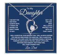 To My Daughter Necklace From Dad With Heartfelt Message, Daughter Birthday Present From Dad, Jewelry Gifts For Graduation for Her From Mom or Daddy, 14K Pendant, 1, Stainless Steel, Cubic Zirconia