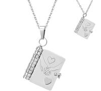 To My Dear Husband/Wife Book Necklace, Adjustable Engraved Love Chapter Book Necklace, Openable Multi Layer Love Necklaces for Women, for Valentine's Day, Anniversary (B, Silver)