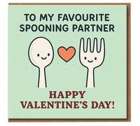 To My Favourite Spooning Partner Valentine’s Day Card - Cute Pun with Spoon and Fork, Funny Romantic Card for Boyfriend, Girlfriend, Husband, Wife or Partner