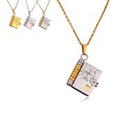 To My Granddaughter Book Necklace, Chapter Book Necklace for Granddaughter, Personalized Mini Engraved Necklaces from Grandma with 6 Pages Engraved (Double color-B)