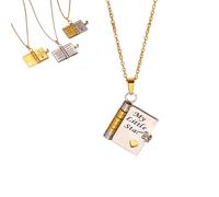 To My Granddaughter Book Necklace, Chapter Book Necklace for Granddaughter, Personalized Mini Engraved Necklaces from Grandma with 6 Pages Engraved (Double color-C)