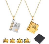 To My Granddaughter Book Necklace, For Granddaughter - The Most Beautiful Chapter Book Necklace from Grandma with 6 Pages of Engraved Information, Openable Multi Layer(2pcs mix)