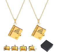 To My Granddaughter Book Necklace, For Granddaughter - The Most Beautiful Chapter Book Necklace from Grandma with 6 Pages of Engraved Information, Openable Multi Layer(2pc Gold)