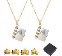 To My Granddaughter Book Necklace, For Granddaughter - The Most Beautiful Chapter Book Necklace from Grandma with 6 Pages of Engraved Information, Openable Multi Layer(2pc Silver)