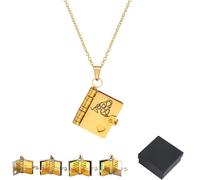 To My Granddaughter Book Necklace, For Granddaughter - The Most Beautiful Chapter Book Necklace from Grandma with 6 Pages of Engraved Information, Openable Multi Layer(1pc Gold)
