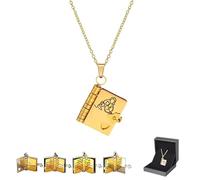 To My Granddaughter Book Necklace, For Granddaughter-The Most Beautiful Chapter Book Necklace, Openable Multi Layer (Gold 1pcs)