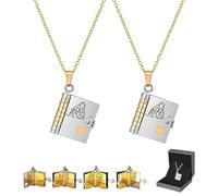 To My Granddaughter Book Necklace, For Granddaughter-The Most Beautiful Chapter Book Necklace, Openable Multi Layer (Silver 2pcs)