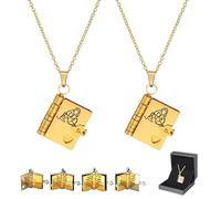 To My Granddaughter Book Necklace, For Granddaughter-The Most Beautiful Chapter Book Necklace, Openable Multi Layer (Gold 2pcs)