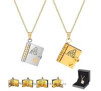 To My Granddaughter Book Necklace, For Granddaughter-The Most Beautiful Chapter Book Necklace, Openable Multi Layer (Gold +Silver 2pcs)