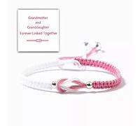 To My Granddaughter "Forever Linked Together" Handmade Braided Bracelet, Granddaughter Bracelet From Grandma, Adjustable Infinity Braided Rope Bracelet, Handmade Jewelry for Girls Women (Pink)