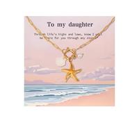To My Granddaughter Gifts from Grandma Gold Starfish Necklace for Women Seashell Pearl Necklace Summer Jewelry Gifts for Granddaughter, Stainless Steel, No Gemstone