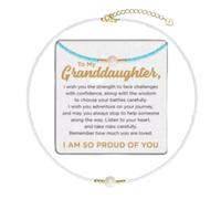 To My Granddaughter, I Am So Proud Of You Freshwater Pearl Necklace, Bohemian Beaded Gemstone Necklace Choker Handmade Turquoise Pearl Beaded Pendant Tiny Dainty Minimalist Summer Necklace Jewelry