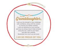 To My Granddaughter, I Am So Proud Of You Freshwater Pearl Necklace, Bohemian Beaded Gemstone Necklace Choker Handmade Turquoise Pearl Beaded Pendant Tiny Dainty Minimalist Summer Necklace Jewelry
