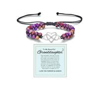 To My Granddaughter-Infinity Forever Love Heart Bracelet, You Are Always In Mine Heart From Grandma Natural Emperor Stone Double Layer Purple Beaded Woven Wrap Adjustable Mind Peace Gift Jewelry For