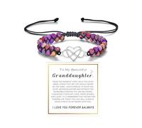 To My Granddaughter-Infinity Forever Love Heart Bracelet, You Are Always In Mine Heart From Grandma Natural Emperor Stone Double Layer Purple Beaded Woven Wrap Adjustable Mind Peace Gift Jewelry For
