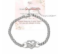 To My Granddaughter Infinity Love Bead Bracelet, Infinity Love Heart Beaded Bracelets with Zircon Pendant, You are Always in Mine Beads Bracelet, Granddaughter Gifts from Grandma