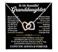 To My Granddaughter Interlocking Heart Pendant Meaningful Jewelry with Sentiment Note from Grandma and Grandpa, Inspirational Message Card, Birthday Graduation Christmas Gift on