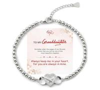 To My Granddaughter -Keep Me In Your Heart Infinity Love Bead Bracelet, Adjustable Forever Love Beaded Bracelet for Women, Inspirational Heart Jewelry for Everyday Wear & Gift Giving