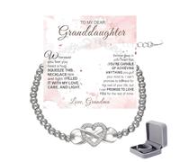 To My Granddaughter - Keep Me In Your Heart Infinity Love Bead Bracelet with Message Card & Gift Box for Granddaughter Birthday, Christmas, or Graduation (Bracelet)