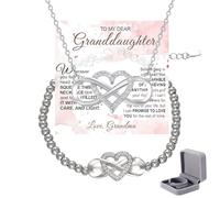 To My Granddaughter - Keep Me In Your Heart Infinity Love Bead Bracelet with Message Card & Gift Box for Granddaughter Birthday, Christmas, or Graduation (Mix)
