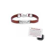 To My Granddaughter "Stronger Than The Storm" Leather Bracelet, Stainless Steel Leather Granddaughter Bracelet, Bracelet Gifts For Women Daughter Granddaughter, Stainless Steel, leather