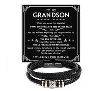 To My Grandson Bracelet from Grandma Grandpa With Heartfelt Message & Elegant Box, Braided Leather Bracelets Gifts For Grandson, Birthday, Graduation, Christmas Gifts For Grandsons, Love You Forever