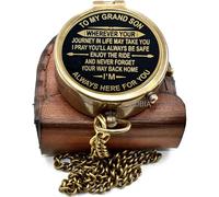 to My Grandson Compass - Engraved Brass Compass with Leather Case - Inspirational Pocket Compass Gift for Grandson from Grandpa or Grandma - Vintage Working Compass Keepsake for Birthday, Graduation