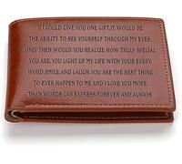 To My Grandson Engraved Personalized Leather Wallet For Men - Premium Leather Wallet For Loved Ones - Engraved Brown Bifold Genuine Leather Wallet for Father's Day Gift for Men, Him, Brown, Style - V