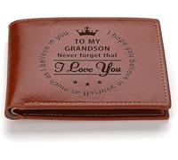 To My Grandson Engraved Personalized Leather Wallet For Men - Premium Leather Wallet For Loved Ones - Engraved Brown Bifold Genuine Leather Wallet for Father's Day Gift for Men, Him, Brown, Style