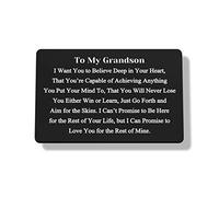To My Grandson Gifts Wallet Card Insert from Grandma Grandpa Grandson Gifts from Grandparents Inspirational Engraved Metal Wallet Card from Grandma Grandfather Birthday Graduation