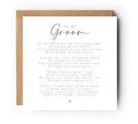 To My Groom Wedding Day Poem Card, Heartfelt Verse, Sage Heart, Kraft Envelope Included, 155mm x 155mm, Blank Inside