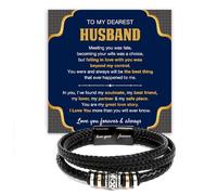 To My Husband Bracelet From Wife, Leather Braided Love You Forever Bracelet Gift For Him Husband Boyfriend, Wedding Valentine Christmas Birthday Gift With Heartfelt Message & Elegant Box For Him