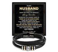 To My Husband Bracelet, Husband Bracelet From Wife, Men Bracelets Gift, Braided Leather Stainless Steel Infinity Bracelets Lettering Love You Forever Jewelry Gifts For Man With Message Card & Box, One
