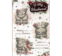 “To My Husband Christmas Card - Large Romantic Xmas Greeting Card with 8-Page Insert - Cute Teddy Bear Design, Luxury Sentimental Love Keepsake for Him”