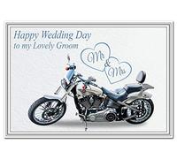 To My Husband on Our Wedding Day Cards - from Bride to Groom Wedding Card - Special Keepsake Wishes - Blank Inside to Write own Message - Marriage Greeting - Harley Motorbike Mr & Mrs