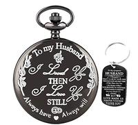 to My-Husband-Pocket-Watch-Gifts for Husband Best Gifts for Him -Birthday Gifts from Wife, Graduation Gifts for Men，Engraved Pocket Watch for Men, Black, pocket watch husband