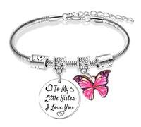 To My Little Sister Bracelets Gifts Lis Sis Bracelet Butterfly Charm Bracelet Little Sister Birthday Gifts Christmas Graduation Gifts Butterflies Gifts for Little Sister Gifts from Sister Big Sister